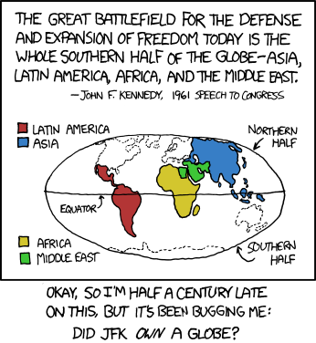 In order to satiate His desire to draw an infographic for a single, small piece of information, the Author has sourced a quote from President John F. Kennedy that is 35 years older than himself.
He uses this infographic to make the joke that the president made a geographically incorrect statement.&nbsp;
Note: one common symptom of Asperger syndrome is a desire to correct people and factual inaccuracies.&nbsp;